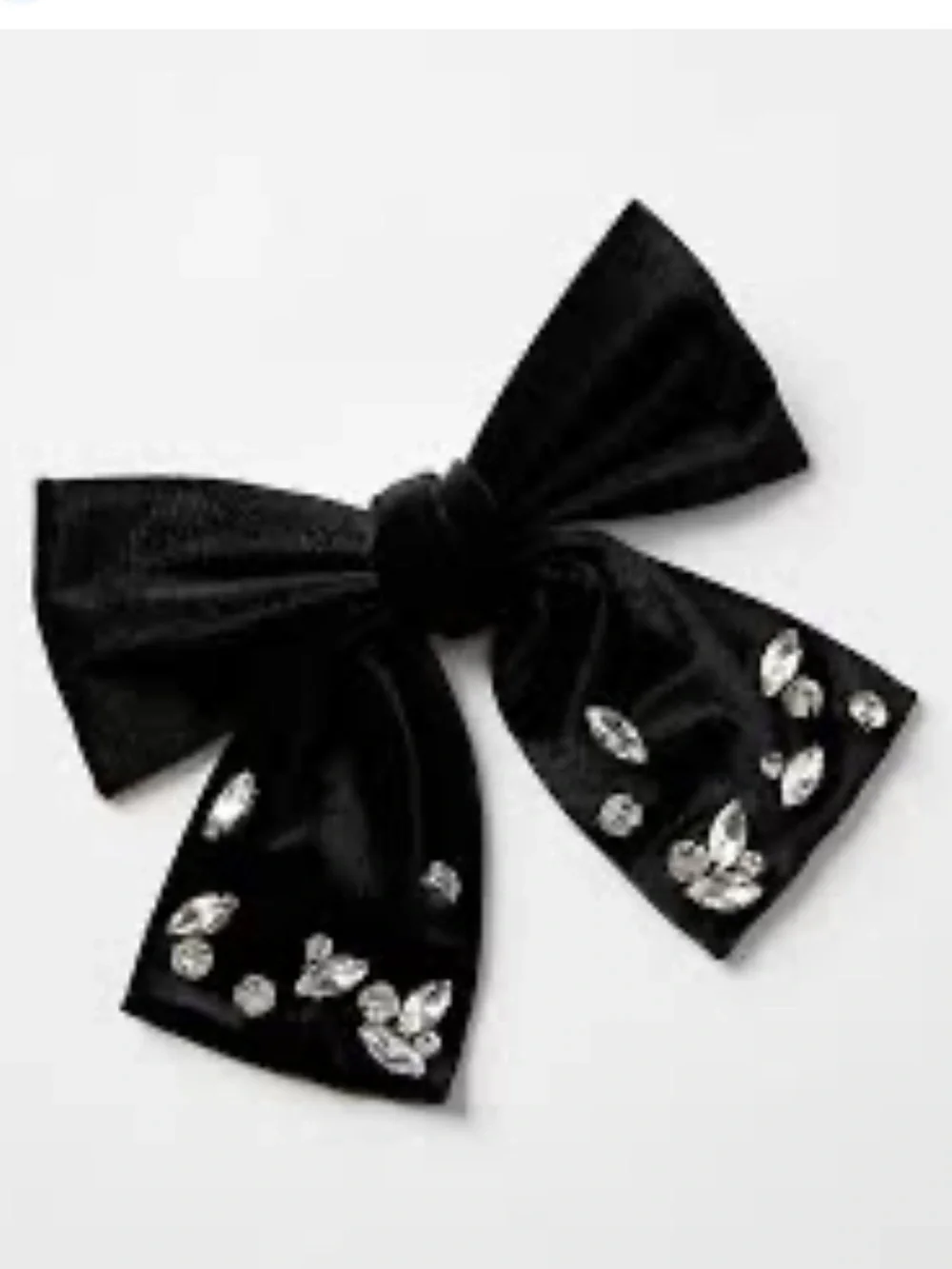 LOFT Black Velvet Bow Hair Clip with Crystal Embellishments
